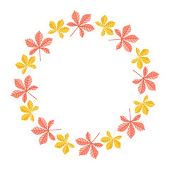 Flat autumn wreath with orange and yellow chestnut leaves