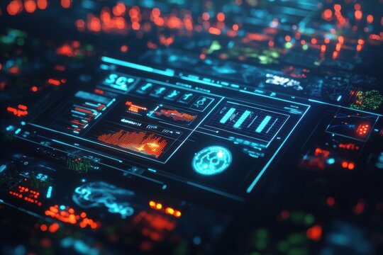 A computer monitor with a red and blue screen with a green circle in the middle. The circle is surrounded by a red and blue border.