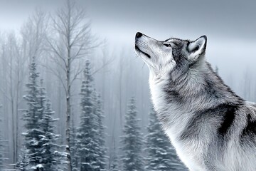 Majestic wolf in snowy forest