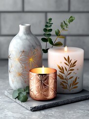 Decorative candles and vases