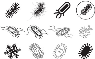 Bacteria Vector Icon | Black and White Microbe Illustration on Blank Background

