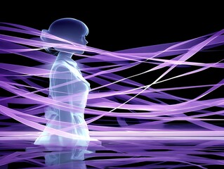 Abstract woman figure in flowing light purple lines