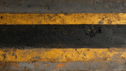 Horizontal stripes of yellow and black paint on a weathered concrete surface