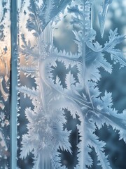 Mesmerizing winter window frost patterns sparkling with icy elegance and morning light