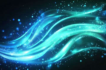 Obraz premium Flowing abstract light lines create a dynamic visual experience with wavy patterns and sparkling effects set against a dark background