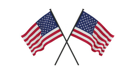 Obraz premium Two crossed american flags waving against a transparent background in a studio shot