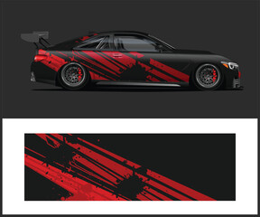 Racing Car Wrap Design with Red and Black Graphics
