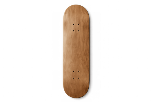 Classic wooden skateboard deck isolated on transparent background, perfect for mockups and designs