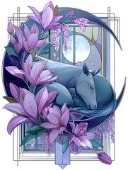 Floral unicorn crescent moon art