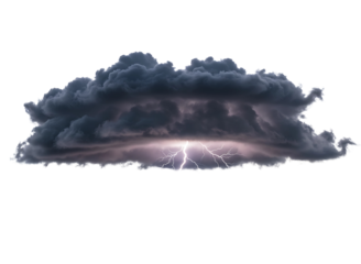 Dark storm cloud with lightning strike isolated on transparent background