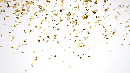 Gold confetti falling on a white background