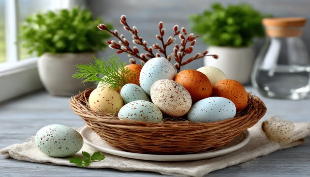 Easter eggs in a nest - Powered by Adobe