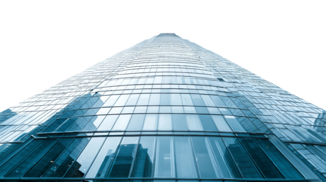 A stunning view of a modern skyscraper with glass facade. transparent background