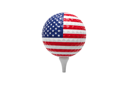 Patriotic American Flag Golf Ball on Tee - Sports and USA Celebration Symbol Isolated on Transparent background