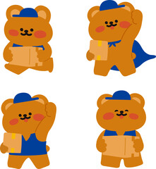 택배 배송하는 곰돌이 캐릭터