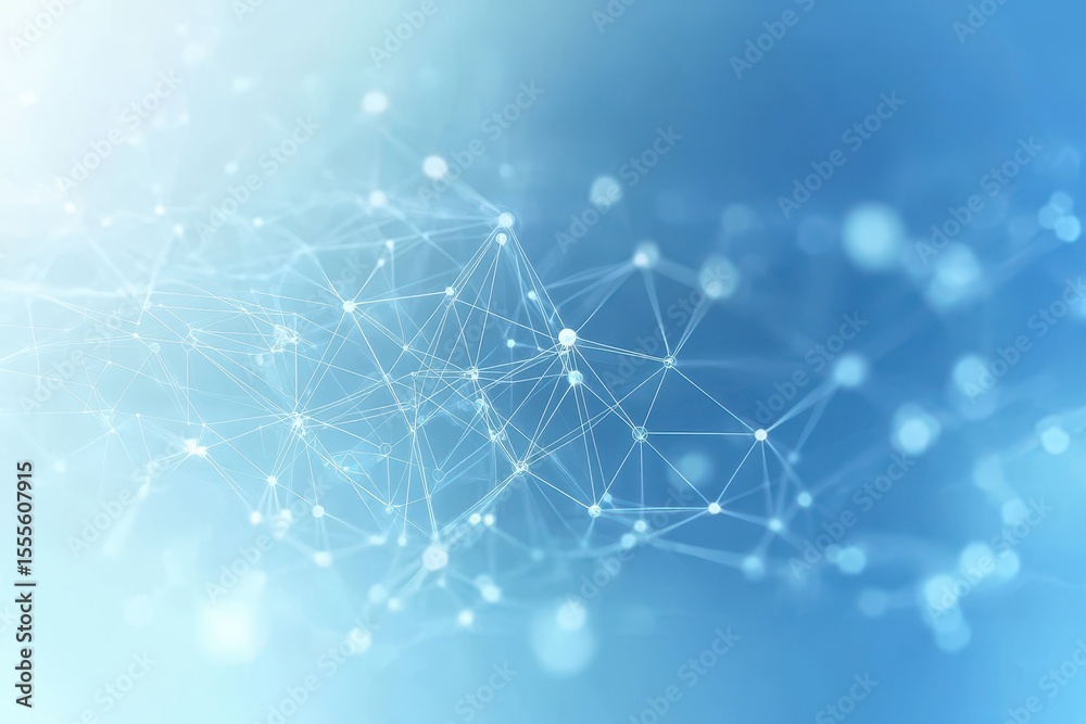 Poster abstract light blue glowing background with interconnected lines and dots representing digital conne