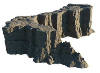 Jagged rocky cliff edge with textured stone isolated on transparent background