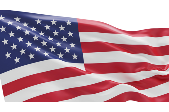 Grand Close-up of a Waving American Flag with Textured Fabric Detail Isolated on Transparent background