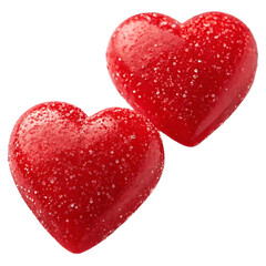 Obraz premium Two glistening red heart shaped candies covered in sugar crystals on a Transparent background