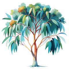 Watercolor illustration of a tasmanian blue gum tree