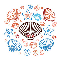 Abstract blue background logo design with white shell motifs