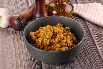 Vegan garnish - lentil with vegetables