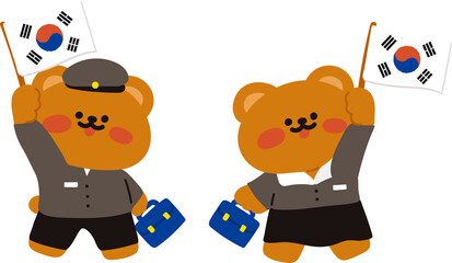 한국 광복절을 맞이한 곰돌이 캐릭터