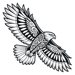 Majestic Black and White Eagle Illustration A Detailed Winged Creature in Flight. EPS Vector