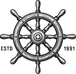 Ornate ships wheel emblem with established year