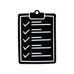 Black and White Doodle Illustration of a Clipboard with Completed Tasks