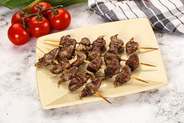 Gourmet Grilled chicken hearts skewer
