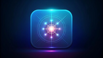 Abstract digital interface icon with glowing blue lines and rays radiating from a central point