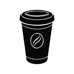 Takeaway coffee cup with coffee bean symbol in simple minimalist monochrome