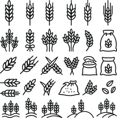 Hand drawn vector set of flowers and wheat ears for decorative nature design