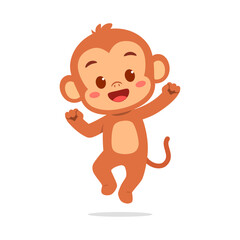 Cheerful Cartoon Monkey Leaping with Joy on White Background Illustration