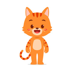 Cute Orange Cartoon Cat Standing and Smiling on White Background Full Body Illustration