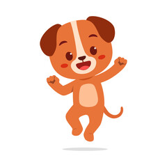 Happy Brown Puppy Jumping with Excitement and Joy on White Background Illustration