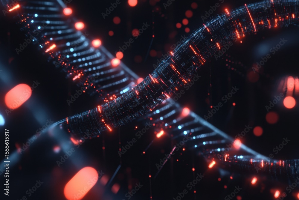 Poster futuristic dna upgrade showcasing advanced nanotechnology with illuminated strands and intricate dat