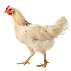 Fototapeta premium A single white farm chicken, a common domestic fowl bird isolated on a transparent background png