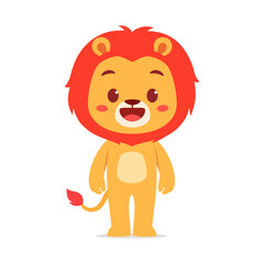 Cute Cartoon Lion Standing Upright with a Friendly Expression, Vector Illustration
