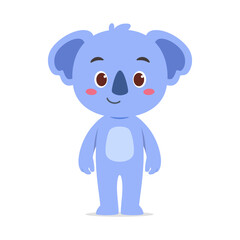 Cute cartoon koala standing upright with a gentle smile on a white background