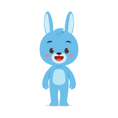 Illustration of a Happy Blue Cartoon Rabbit Character Standing Upright on a White Background