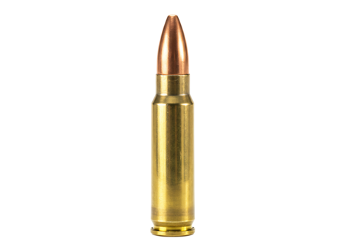 Two rifle cartridges with copper jacketed bullets isolated on transparent background