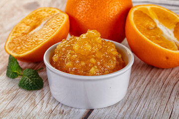 Sweet orange jam in the bowl