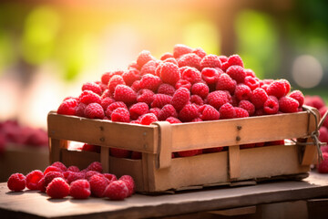 Fresh Raspberries Stacked at Farmers Market