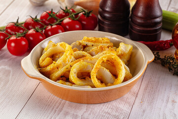 Roasted squid rings snack appetizer