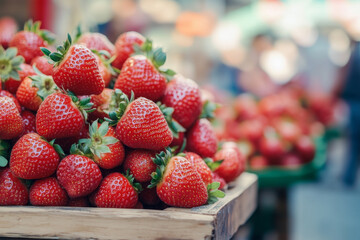 Fresh Strawberrys Stacked at Farmers Market