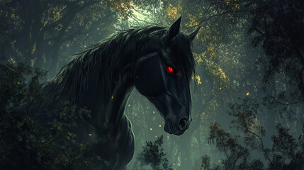Dark Unicorn with Glowing Red Eyes

