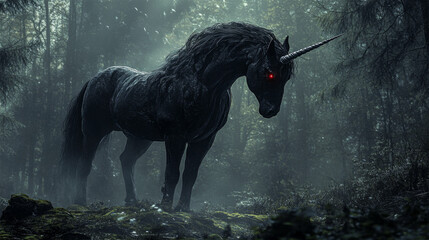 Dark Unicorn with Glowing Red Eyes

