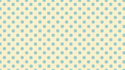 Repeating pattern of small blue flowers on a light yellow background in a symmetrical arrangement